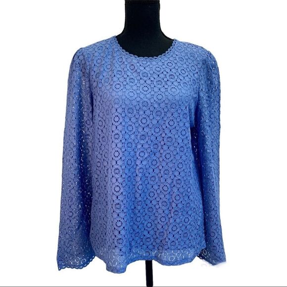 BANANA Republic blue lace top long sleeve Sz M - Picture 2 of 11
